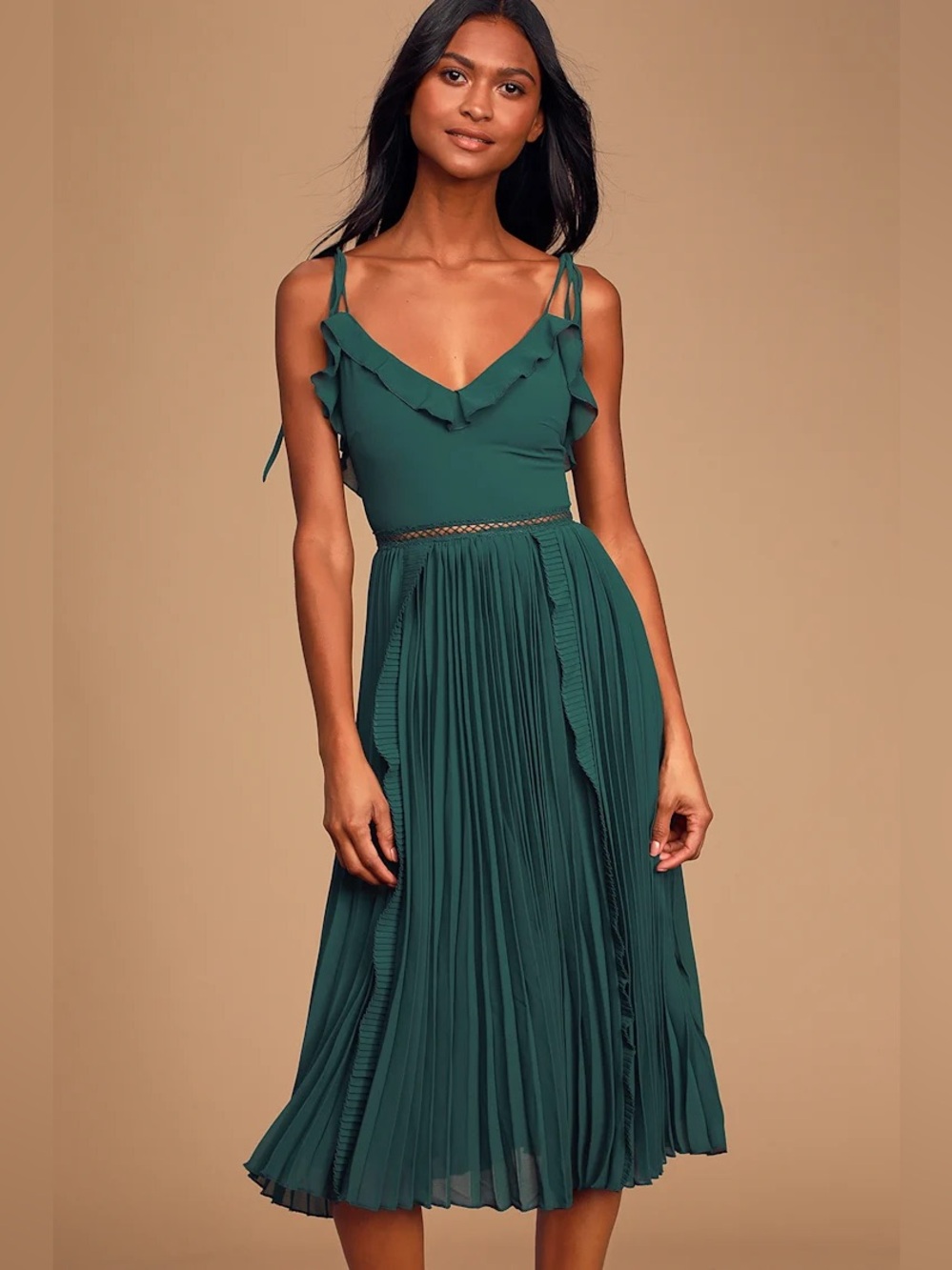 NWT Lulus Emerald Tie Strap Midi Dress Size XXS